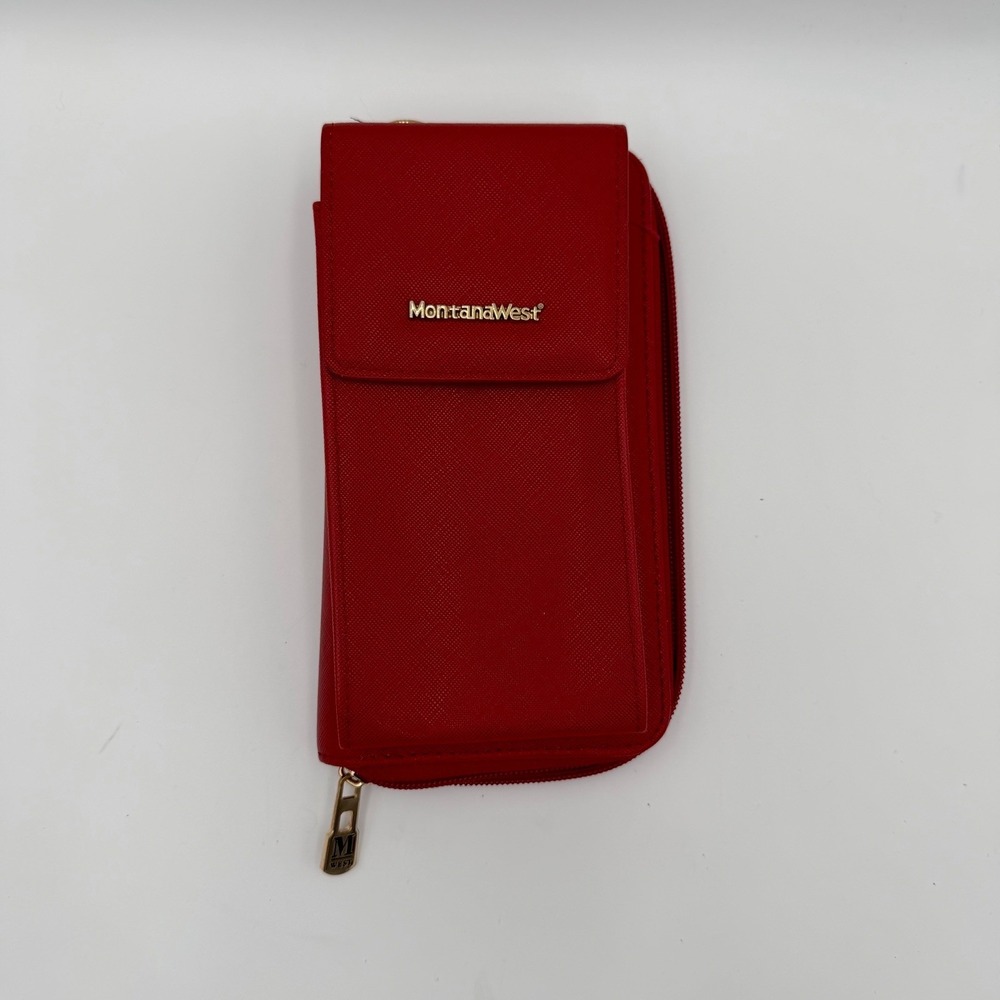 Montana West red zip around wallet phone holder wristlet organizer vegan leather